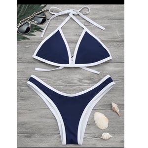 High cut contrast piping bikini set.